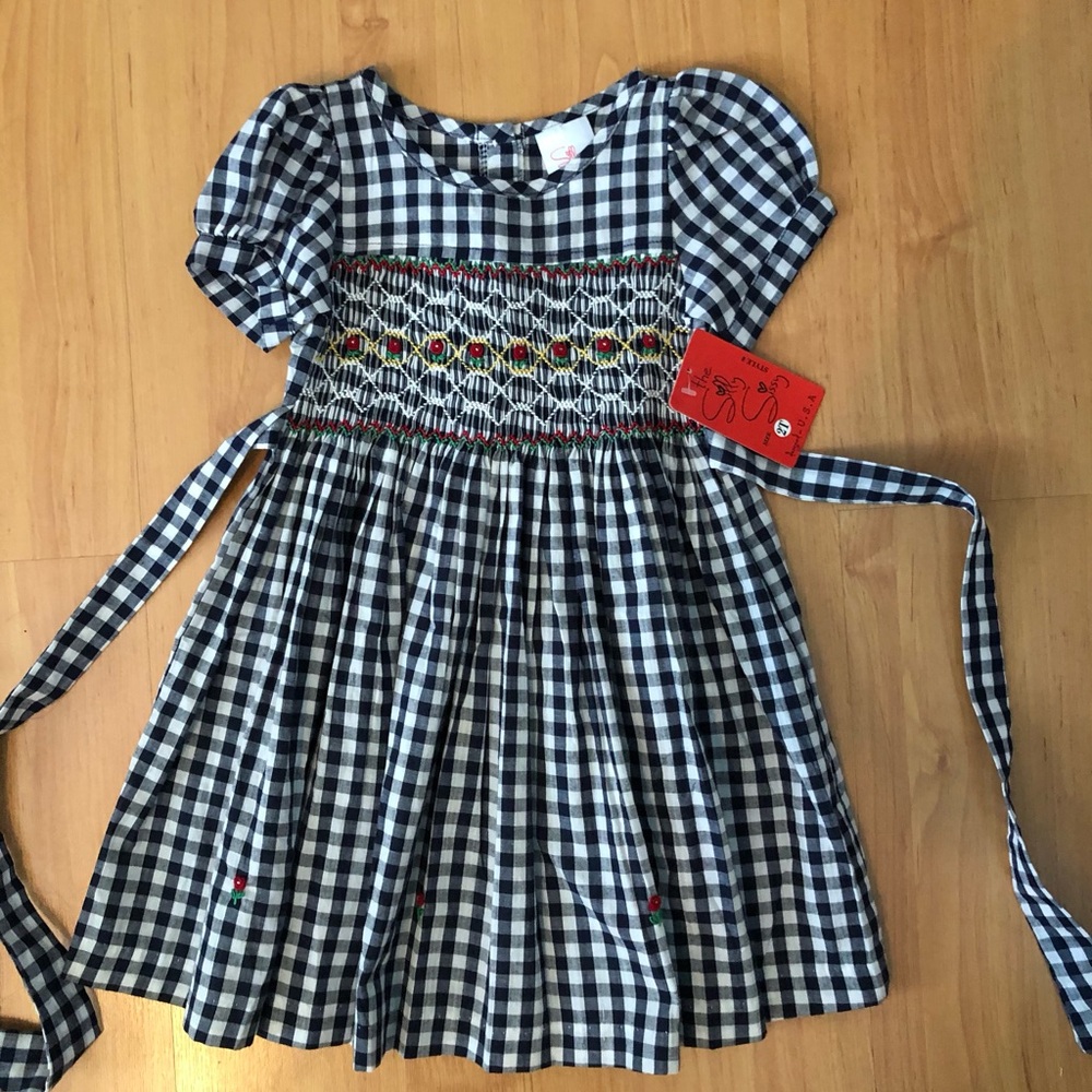 Girls Navy Blue Checkered Plaid Gingham Dress 2T The Silly Sissy NWT